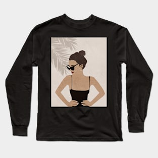 Girl, Fashion girl, Boho style art, Mid century art Long Sleeve T-Shirt